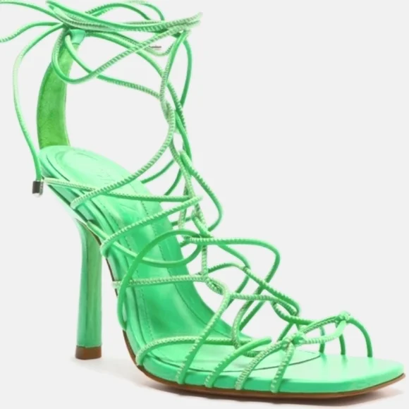 SCHUTZ Heyde Nappa Leather Heeled Strappy Lace Up Sandal Mint Green NEW Size 9.5 - Picture 4 of 10